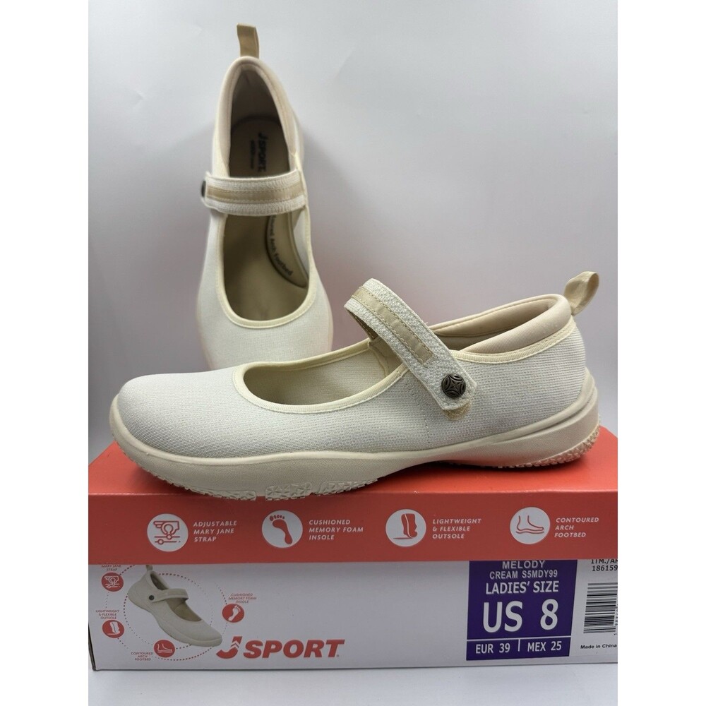 Jsport Womens Shoes Beige Mary Jane Memory Foam Contoured Arch Lightweight 8